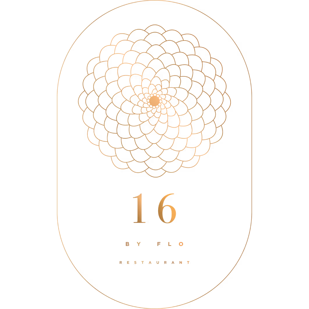 16 by Flo logo โ fine dining restaurant in Xinyi, Taipei, led by Michelin Star Chef Florence Dalia, client of MDM Media.